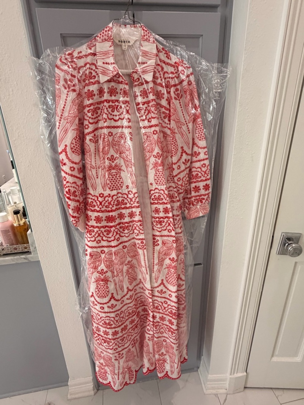 BODEN - NWOT - Small White and Red Printed Shirt Dress. Retails $240+